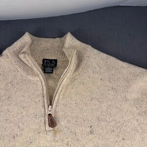 Jos A Bank Mens XL Lambswool Blend Donegal Quarter Zip Sweater Beige Oatmeal